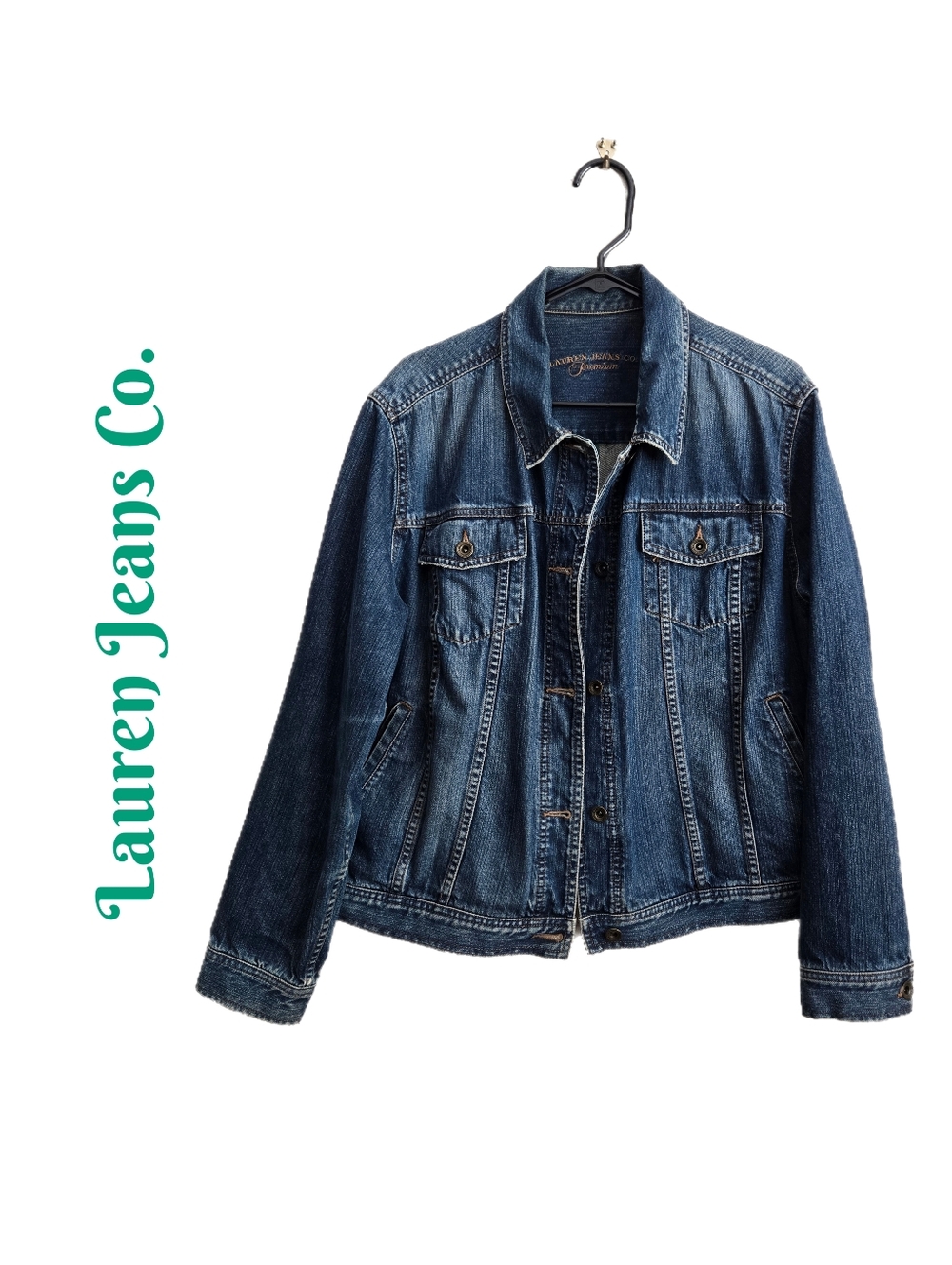 Lauren Jeans Co. Denim Womens Cowgirl Jacket All Cotton 2 Hidden Pockets Inside